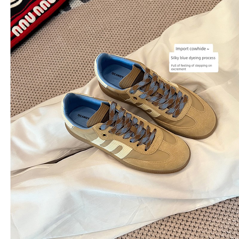 Classy Cowhide ~ Uncle L.G.S.P Style Retro German Training Shoes Female 2024 Fall and Winter Color Matching Casual Sports Cortez
