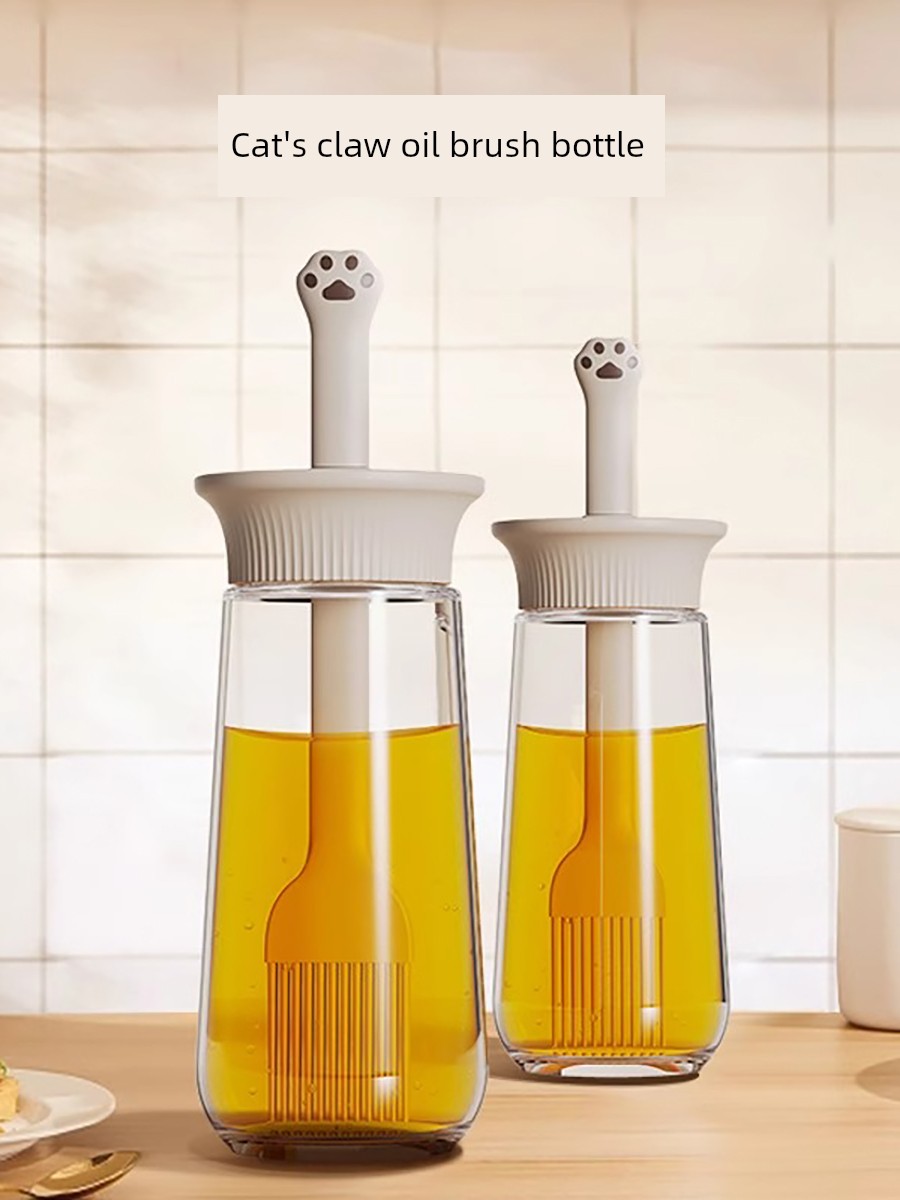 Cat's Paw Oil Brush Bottle Baking Integrated Glass Oil Bottle Kitchen For Home Heatproof Baking Silicone Brush Barbecue Brush