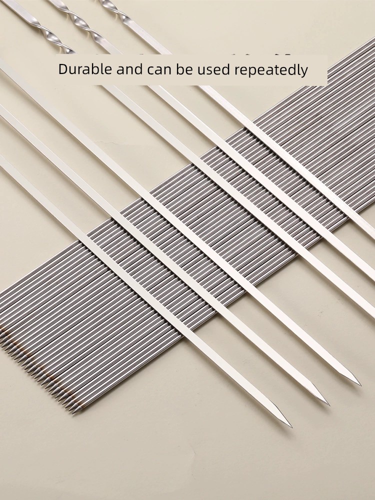 Barbecue Tools Stainless Steel BBQ Stick Mutton Skewers Signature Barbecue Stick Flat Stick Iron Stick round Bake Needle Barbecue Tap-Hole Rod