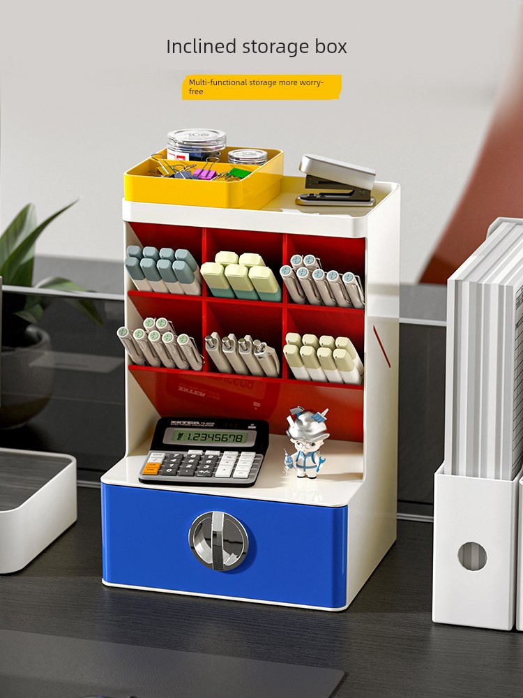 Contrast Color Oblique Insert Storage Box Desktop Drawer Student Office Desk Large Capacity Storage Rack Multifunctional Pen Holder