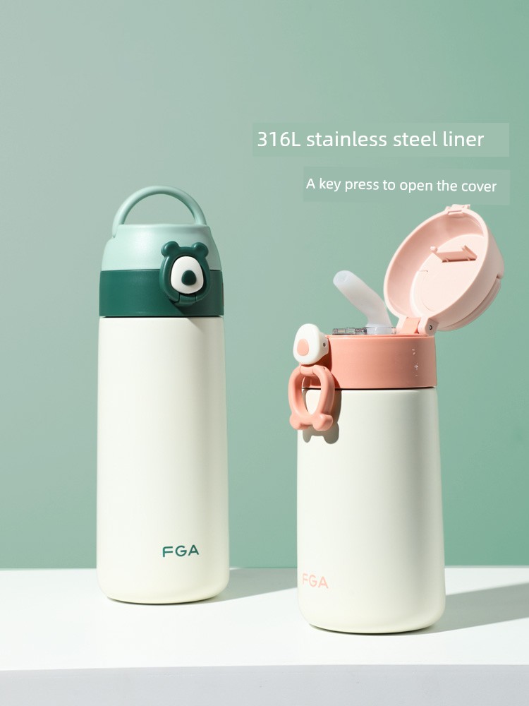 Fuguang Heat Preservation Cup Ladies Belt Straw Children's Cups 316 Stainless Steel Good-looking Adult Cup Cute and Convenient