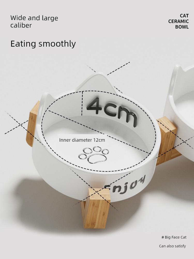 Taige Ceramic Cat Bowl Cat Food Holder Pet Bowl Drinking Bowl Food Bowl Integrated Cat Rice Bowl Not Easy to Knock over Neck Protection