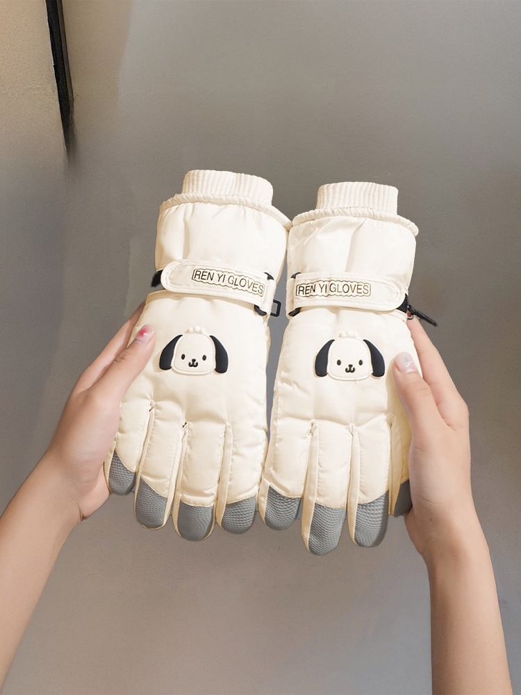 Fall and Winter Velvet Cotton Riding Tram Cartoon Ski Gloves