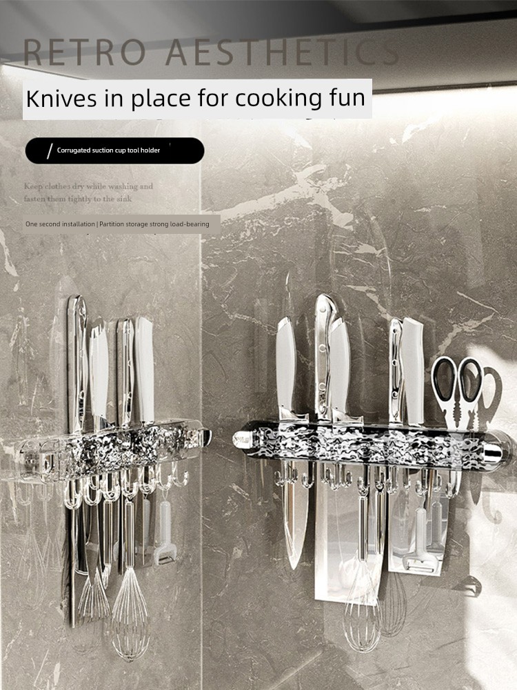 Corrugated Suction Cup Knife Holder Kitchen Storage Rack Wall-Mounted Multi-Functional For Home Kitchen Knife Rack Chopsticks Holder Knife Storage Rack