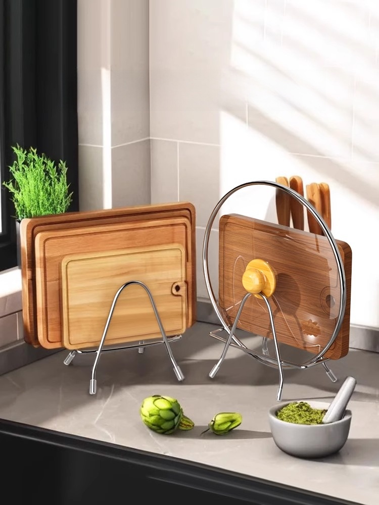 Stainless Steel Cutting Board Rack Pot Lid Shelf Kitchen Countertop Cutting Board Cutting Board Rack Storage Rack Triangle Wall