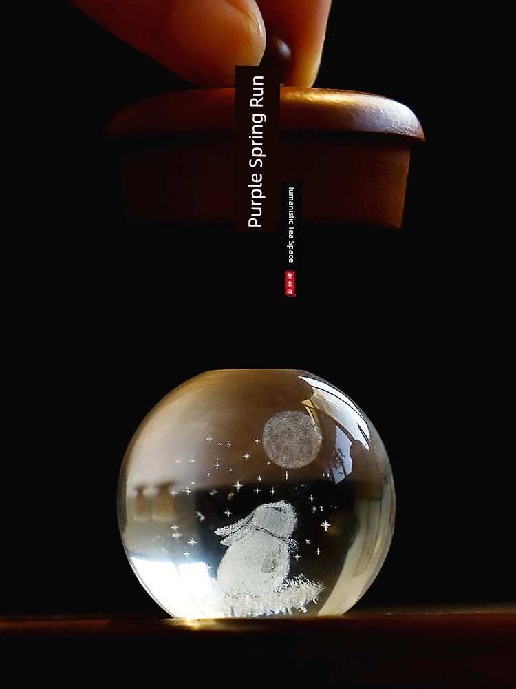 Jojo's L. Pd. Ziquan Stream. Crystal Glass Moon Rabbit Cover Teapot Gaiwan Lid Accessories | Odd Food