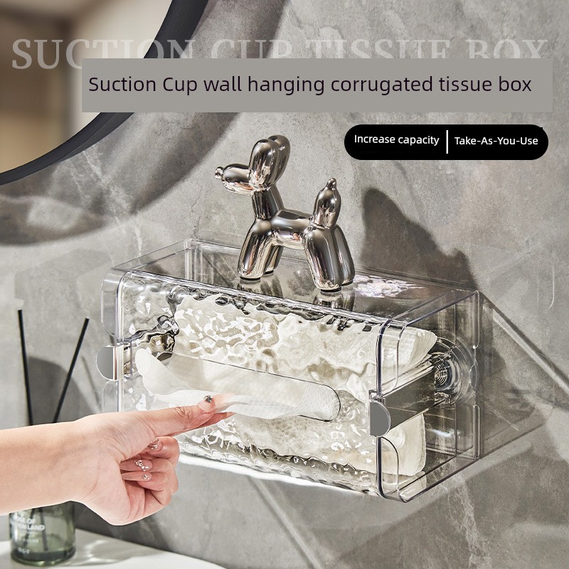 Suction Cup Wall-Mounted Corrugated Toilet Tissue Box Toilet Paper Box Toilet Paper Holder Punch-Free Hand Carton Face Cloth