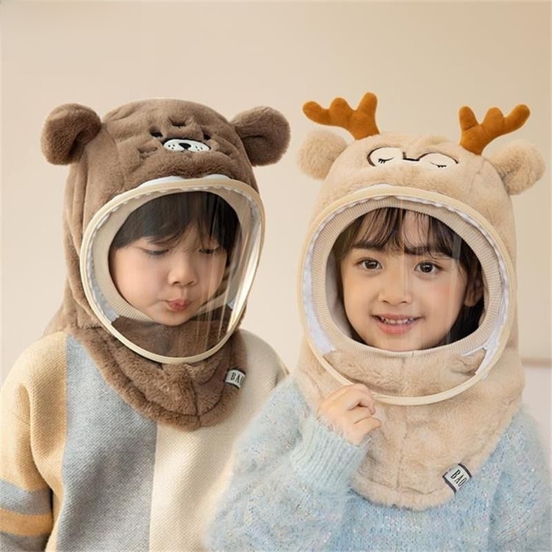 Cute Winter Baby Shawl with Mask Kids Hat