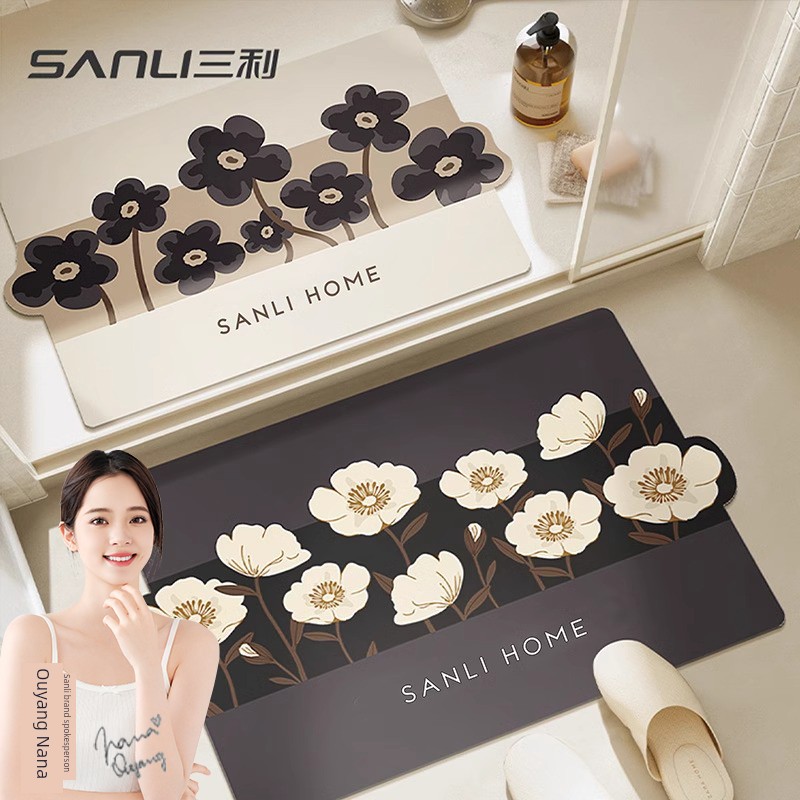 Sanli Diatom Ooze Floor Mat Toilet Floor Mat Bathroom Door Absorbent Non-Slip Mat For Home Kitchen Quick-Drying Foot Mat