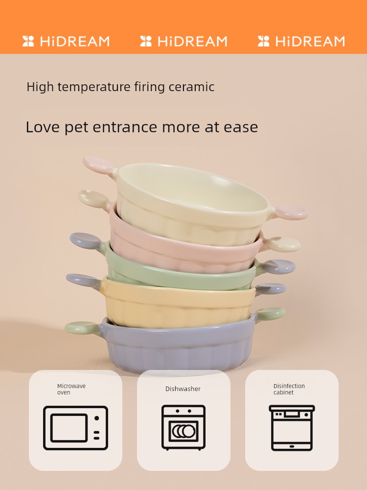 Hidream Dog Basin Dog/Cat Bowl Food Basin Ceramic Bowl Cat Water Bowl Binaural Rice Basin Pet Supplies