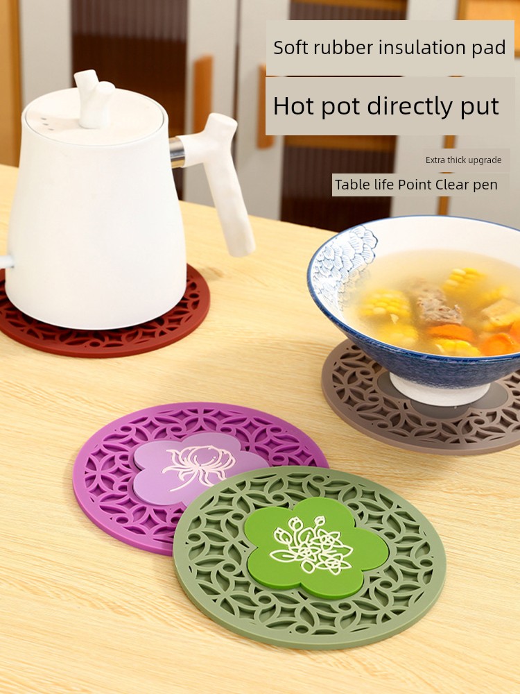 Chinese Style Silicone Thermal Insulation Pad Dining Table Cushion Coaster Scald Preventing Met High Temperature Resistance Pot Mat Bowl Mat For Home Placemat Casserole Mat