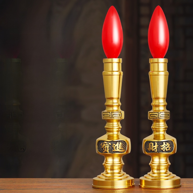 Brass Digital Candle Lamp God of Wealth Lamp Pilot Lamp Bring In Wealth and Treasure Buddha Lamp Buddha Shrine For Home Worship God Table Lamp LED Light