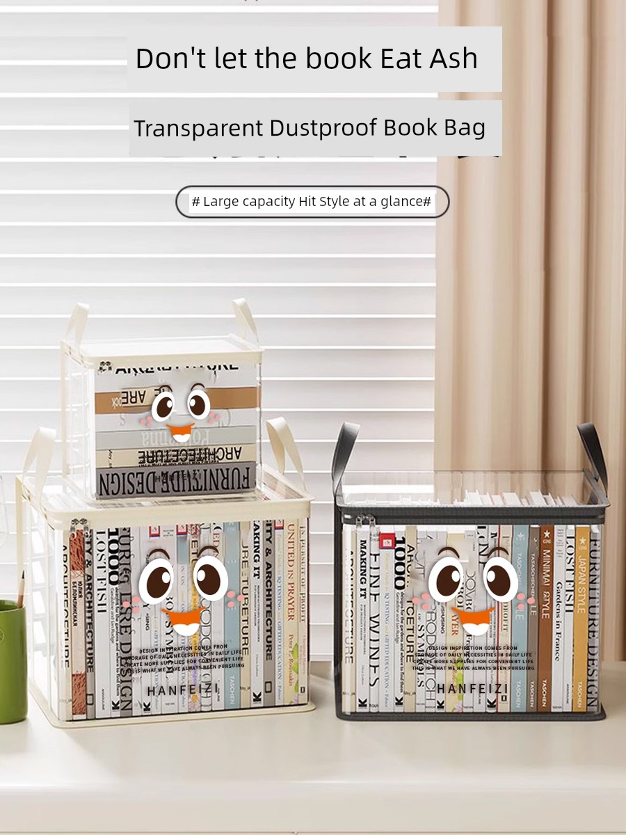 Cartoon Book Buggy Bag Storage Box Handy Gadget Bookshelf Storage Classroom Book Bag Dustproof and Transparent For Home Moisture-Proof