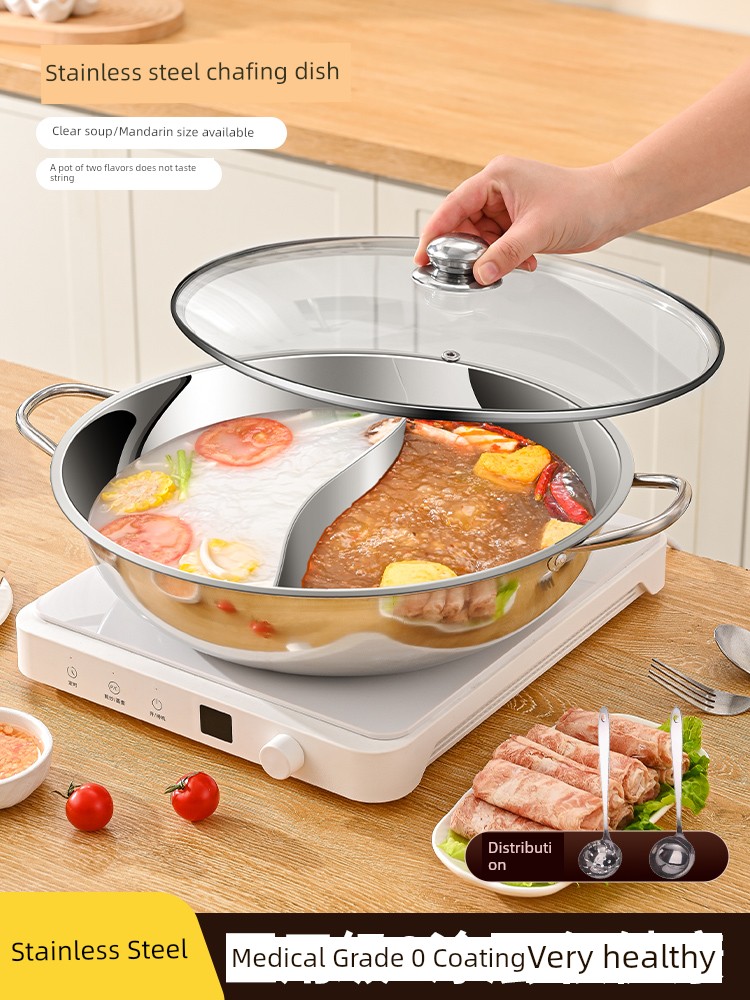 Stainless Steel Double-Flavor Hot Pot Hot Pot Cookware For Home Single Pot Soup Pot Hot Pot Hot Pot Induction Cooker Portable Gas Stove Dedicated Pot