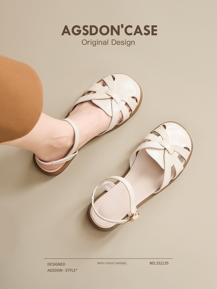 Roman Sandals Women's 2025 New Arrival Spring Genuine Leather Easiest for Match Women's Flats French Outwear Closed Toe Best Selling Sandals