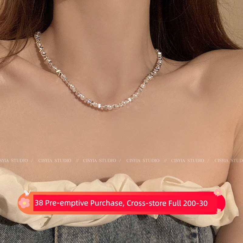 Small Pieces of Silver Pearl Necklace Necklace Women's Light Luxury Minority Fancy Clavicle Chain Fashion Elegant 2025 New Arrival Best Selling
