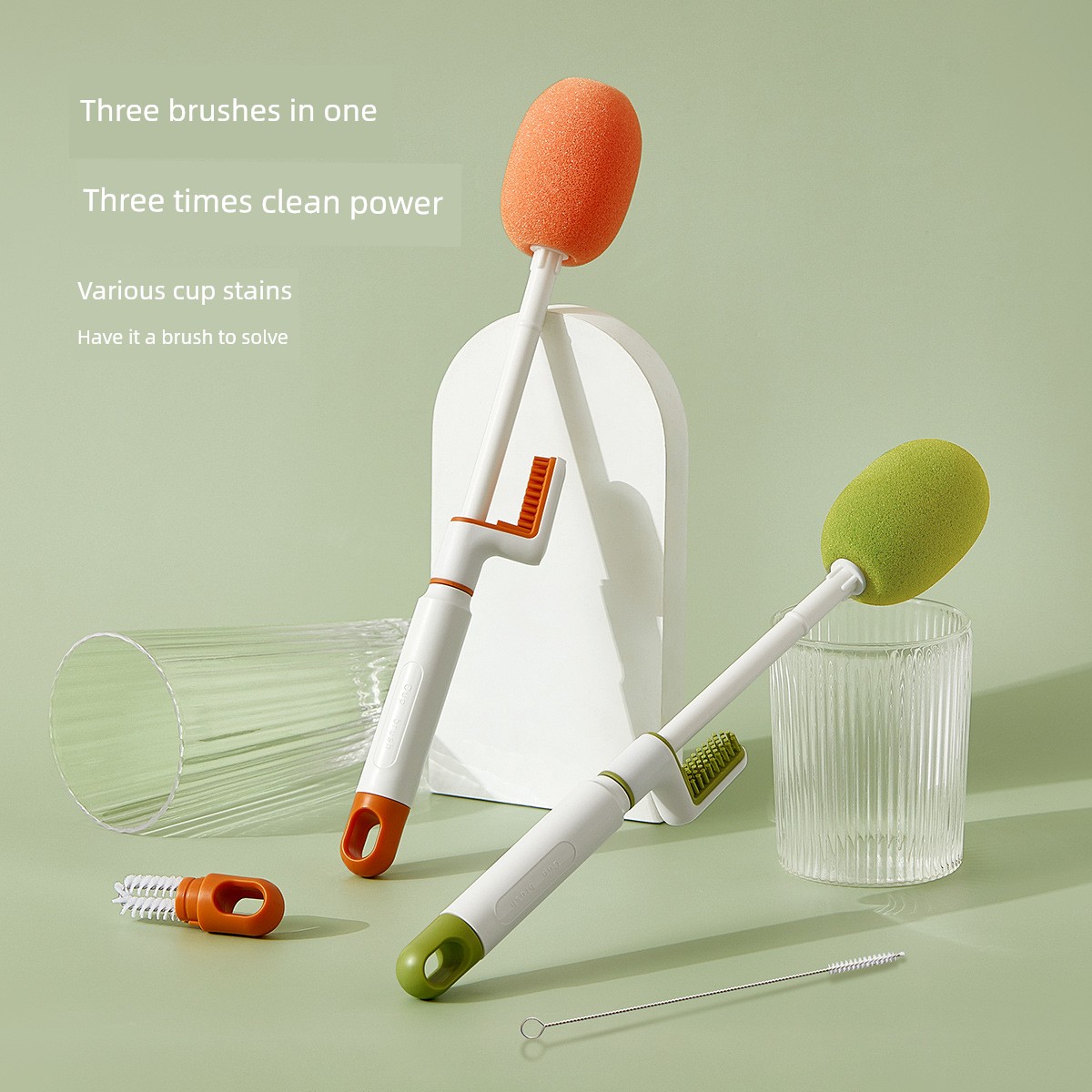 Three-in-One Long Handle Cup Brush Vacuum Cup Cleaning Brush For Home Sponge Bottle Brush Tea Cup Brush Wash Cup Brush One Brush Three-Purpose