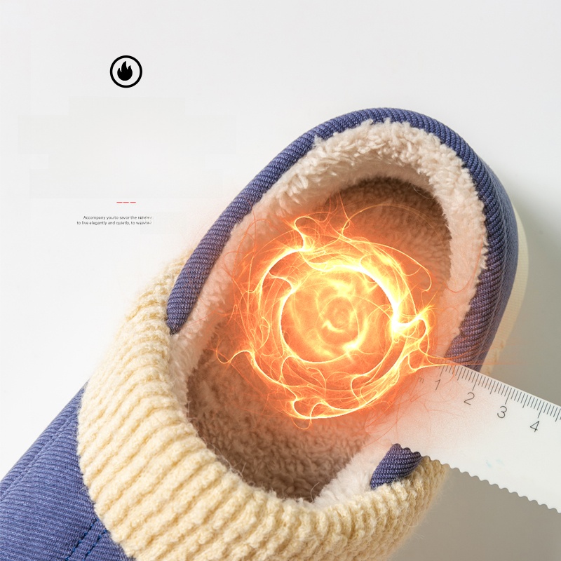 Warrior Home Warm Cotton Slippers Women's Winter Home Indoor Non Slip Couple Home Plush Bag Heel Cotton Shoes