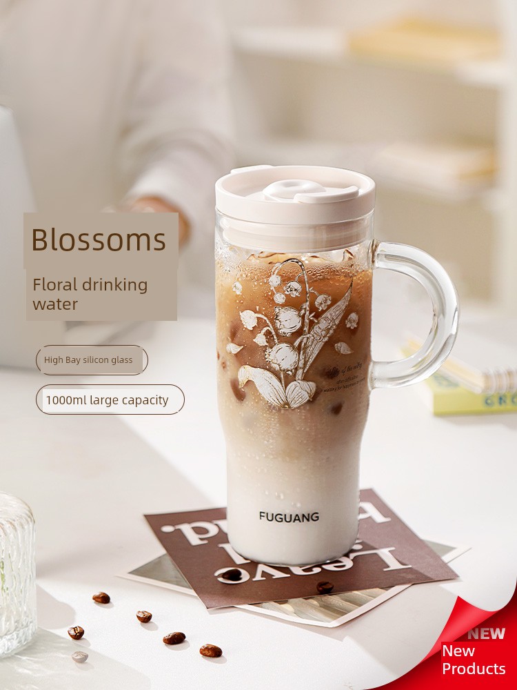 Fuguang Big Mac Glass Straw Cup Water Cup Female 2024 New Arrival Ice Cream Cup High-Looking Student's Tea Cup