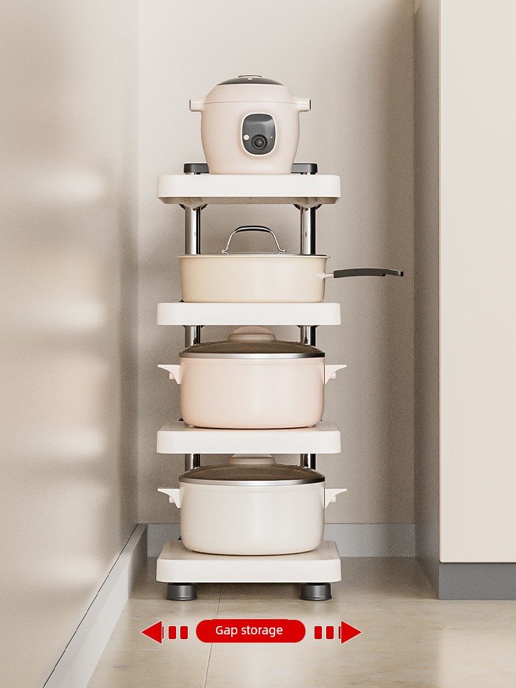 Cream Multi-Layer Pot Rack Kitchen Shelf Cookware Storage Rack Multi-Functional Floor Sink Cabinet Layered Table Top