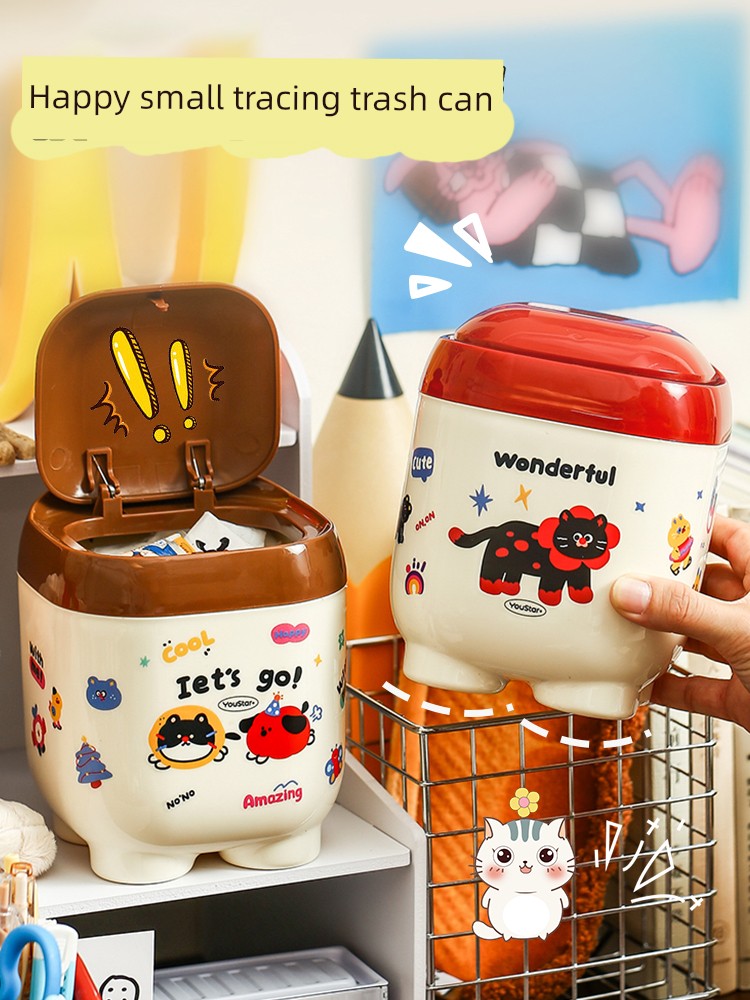 Desktop Trash Bin Large Capacity For Home Living Room Desk Kids Student Dopamine Good-looking Cute Mini Wastebasket