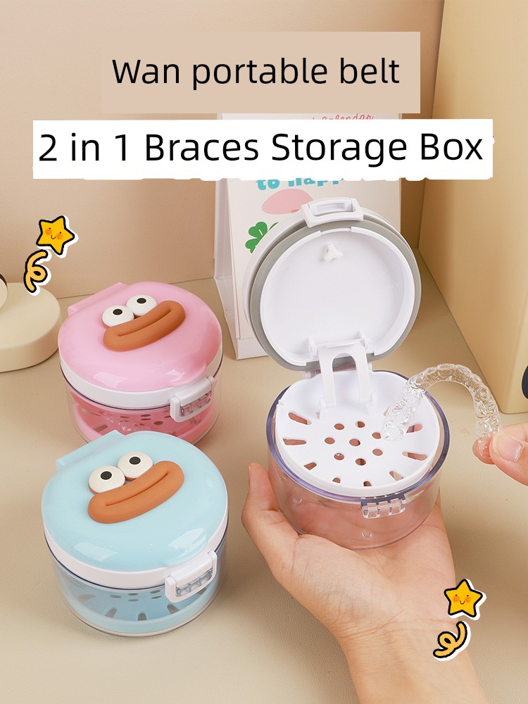 Retainer Storage Box with Mirror Cleaning and Soaking Portable Teeth Orthodontic Braces Box Retainer Box Carrying