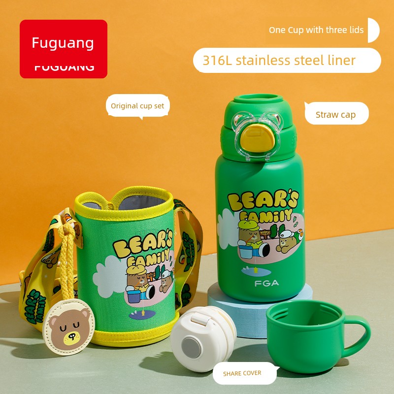 Fuguang Children's Thermos Cup with Straw Food Grade 316L Stainless Steel Water Cup Primary School Student Special Kettle