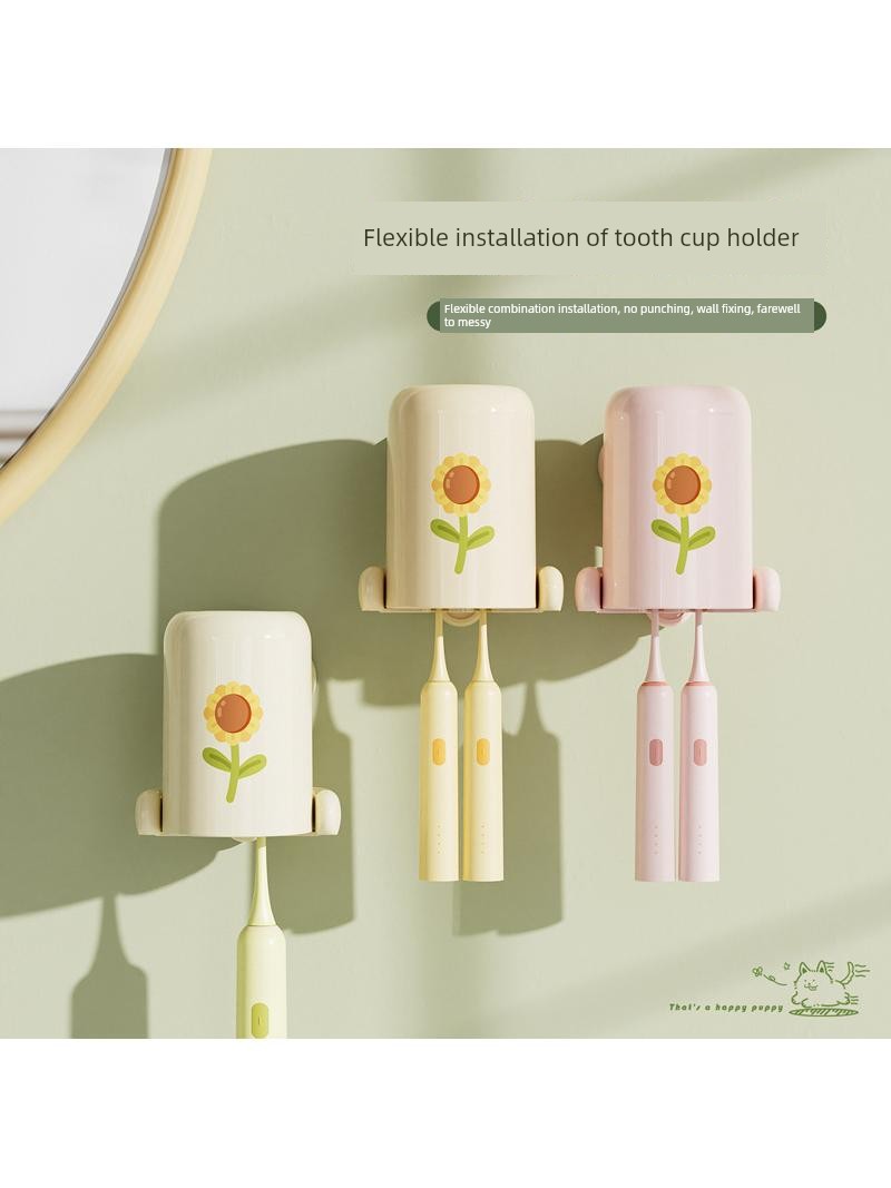 Jujiajia Toothbrush Holder Storage Rack Punch-Free Electric Toothbrush Gargle Cup Wall-Mounted Family Tooth-Cleaners Tooth Cup