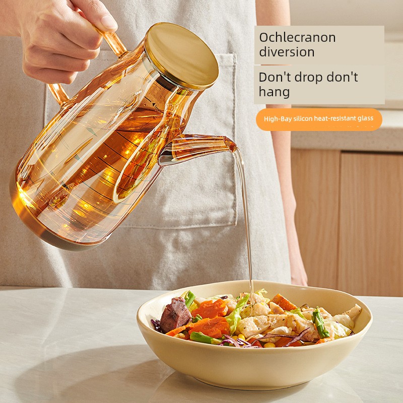 Trendy Oiler Kitchen Household Oil Can Non-Oil-Stick Soy Sauce Vinegar Seasoning Bottle Oil Bottle Neutral Glass with Lid Oil Pots