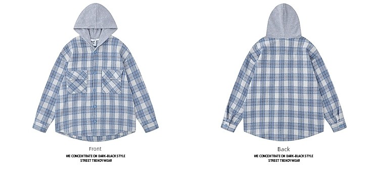 American Retro Plaid Woolen Hooded Long Sleeves Shirt