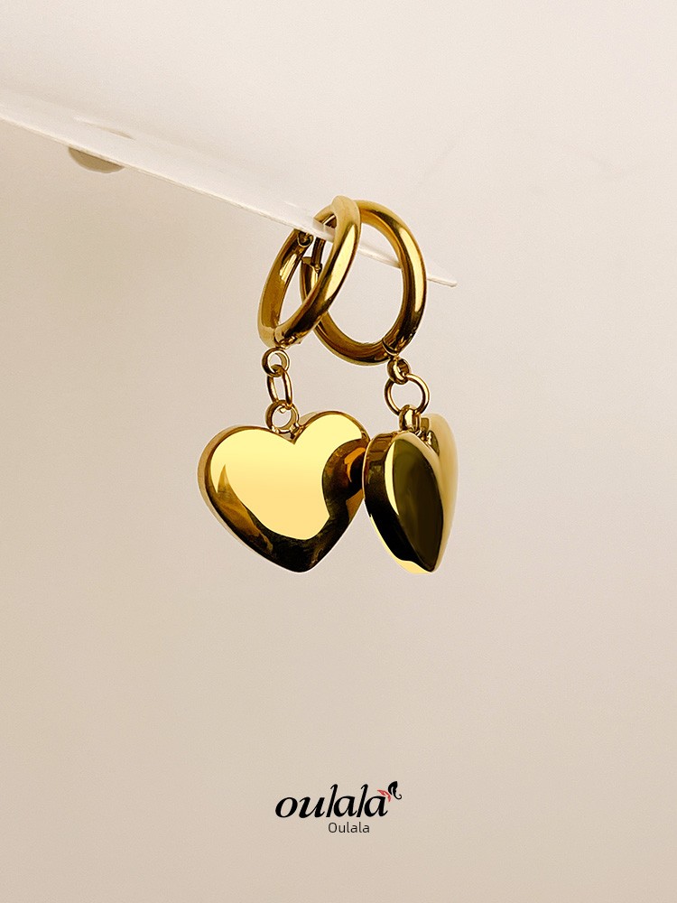 INS Fashion Internet Influencer Earrings Female Peach Heart Eardrops Titanium Steel Heart-Shaped Earrings Elegant Personalized Minority Imitation Ear Clip