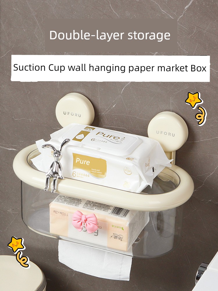 Double Bathroom Waterproof Tissue Rack Wall-Mounted Suction Cup
