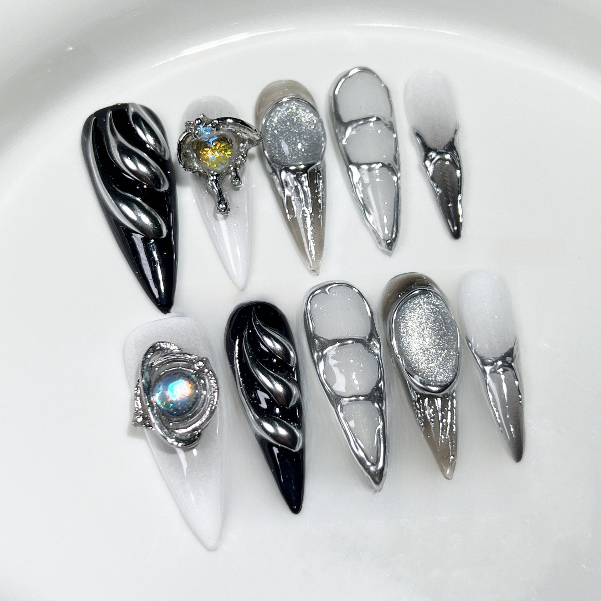Sparkle Silver | Handmade Wear Nail Ins Style Hand Painted Relief Sweet Cool Sexy Long European and American Wear Nail Patch