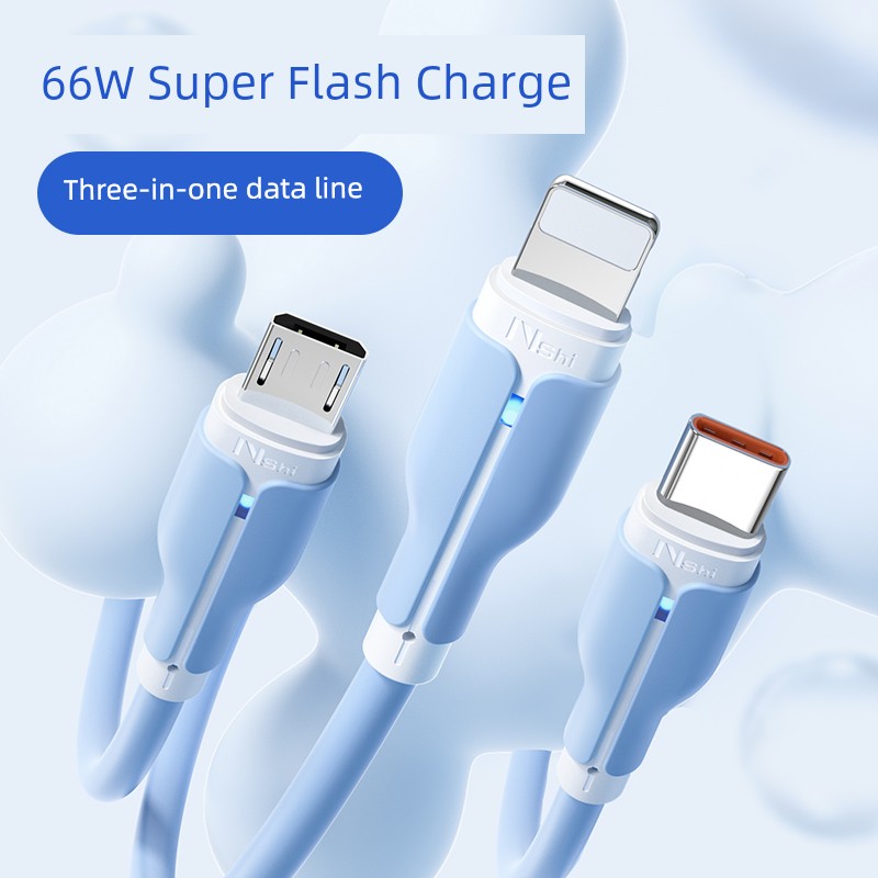 Suitable for Apple iPhone Huawei Vivo Three-in-One Data Cable Oppo Xiaomi Typec Android Fast Charge Redmi 66W Super 6A Mobile Phone Multi-Head Function Car
