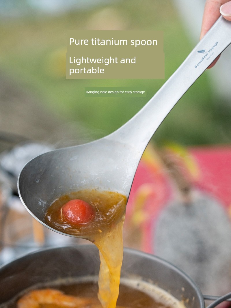 Biwei Pure Titanium Spoon Outdoor Spoon Long Handle Oven Mitts Camping Spatula Camping Meal Spoon Picnic Tableware Spoon