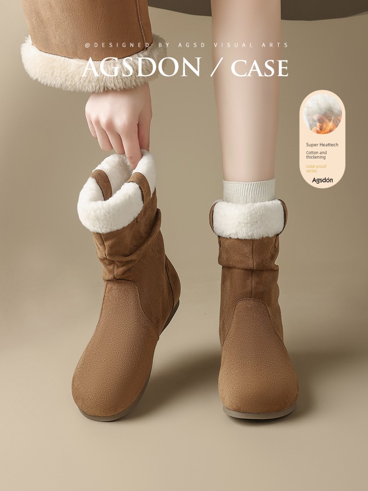 Augusto Snow Boots for Women 2024 New Arrival Winter Fleece-lined Thickened Northeast Cotton Padded Shoes Non-Slip Warm Ankle Boots