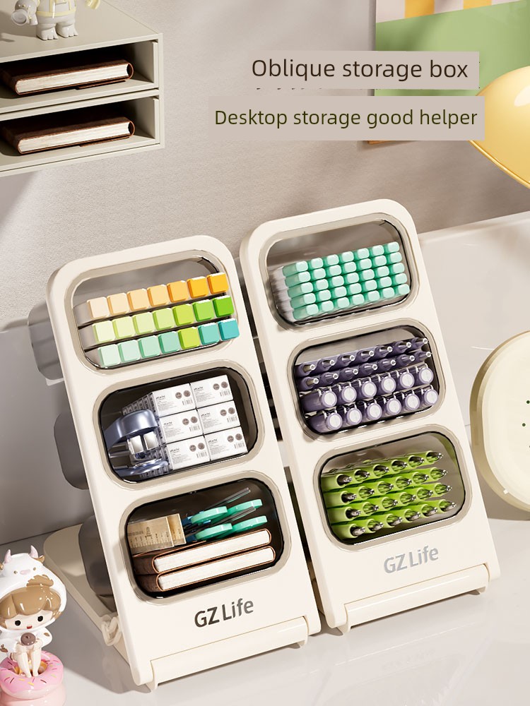 Cream Oblique Insertion Storage Box Large Capacity Desktop Multifunctional Creative Cute Good-looking Accessible Luxury Fancy Pencil Case