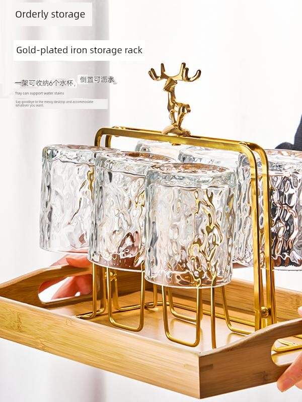 Jie'an Xi Accessible Luxury Glass Cup Storage Storage Rack For Home Upside down Cup Holder Tea Cup Drain Rack with Tray Rack