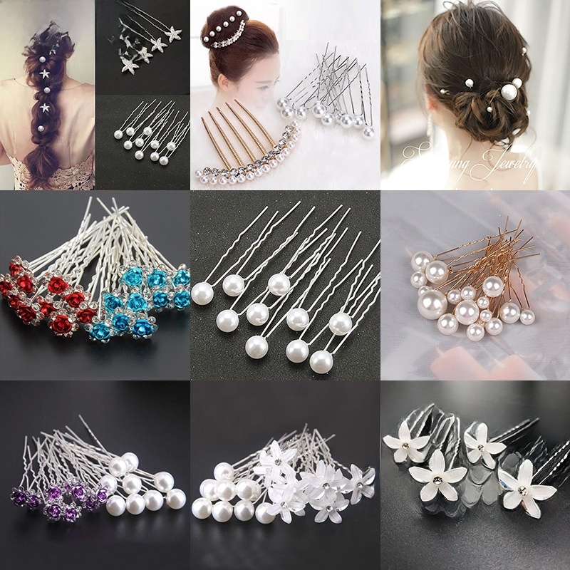 Small Flower U-Shaped Pin Embellished Pearl Fashion Hairpin