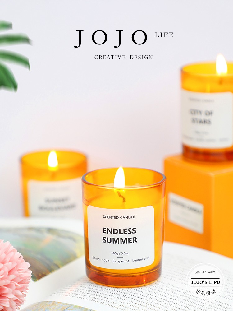 Jojo's L. Pd. Mr. Grocery. Aromatherapy Candle Amber Orange Cup Candle Aromatherapy Candle | Green Pink