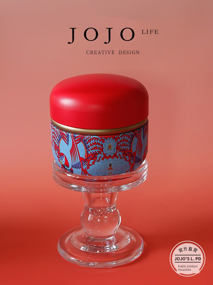 Jojo's L. Pd. Mr. Grocery. Red Auspicious Crane Painting Iron Can Handmade Soy Wax Aromatherapy Candle | Closet
