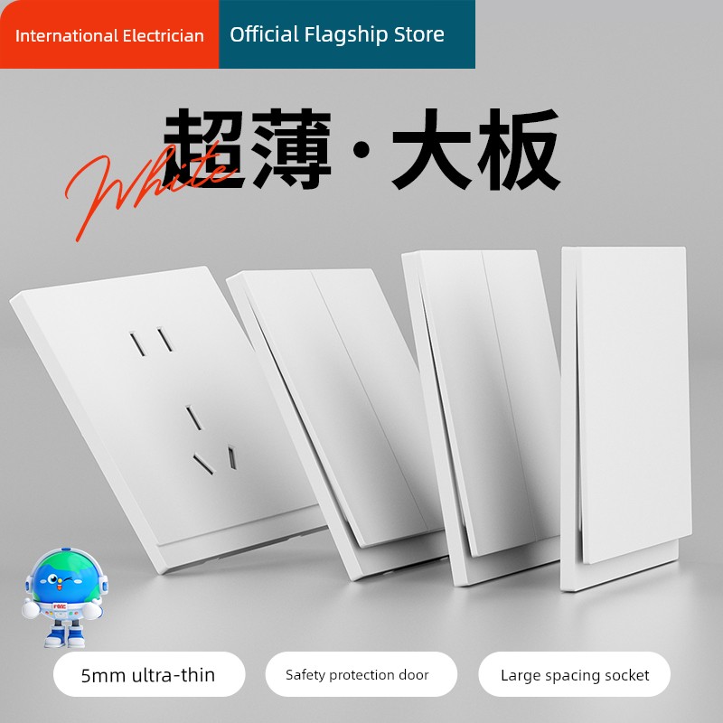 International Electrician For Home 86 Type Concealed Wall-Mounted Socket Panel Second Section Double Open Dual-Control Switch Double Open 2 Open Two Open