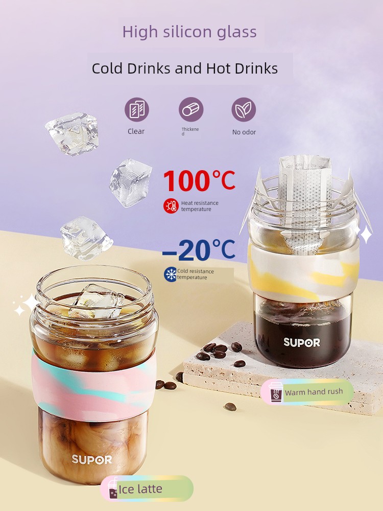 Supor Glass Water Cup Female Good-looking Summer Portable Coffee Straw Anti-Scald and Heat-Resistant Large Capacity Portable Cup
