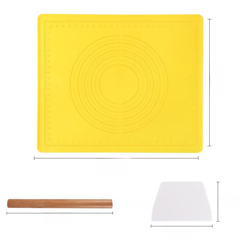 Extra Large Thickened Silica Gel Pad Anti-Slip and Anti-Mold Anti-Overflow Bake Board Dough Scraper Rolling Pin Baking Mat 3 Pieces Suit