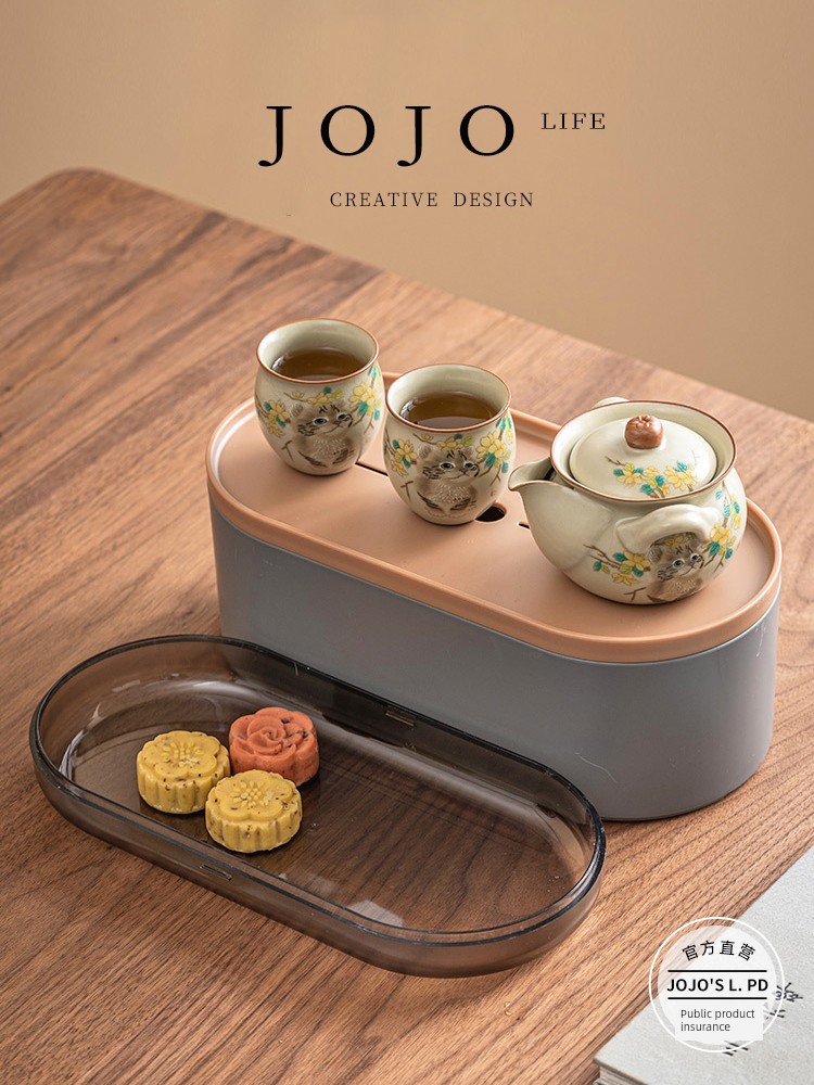 Jojo's L. Pd. Fight. Cute Cat Ru Ware Travel Tea Set Suit Portable Ceramics | County Port