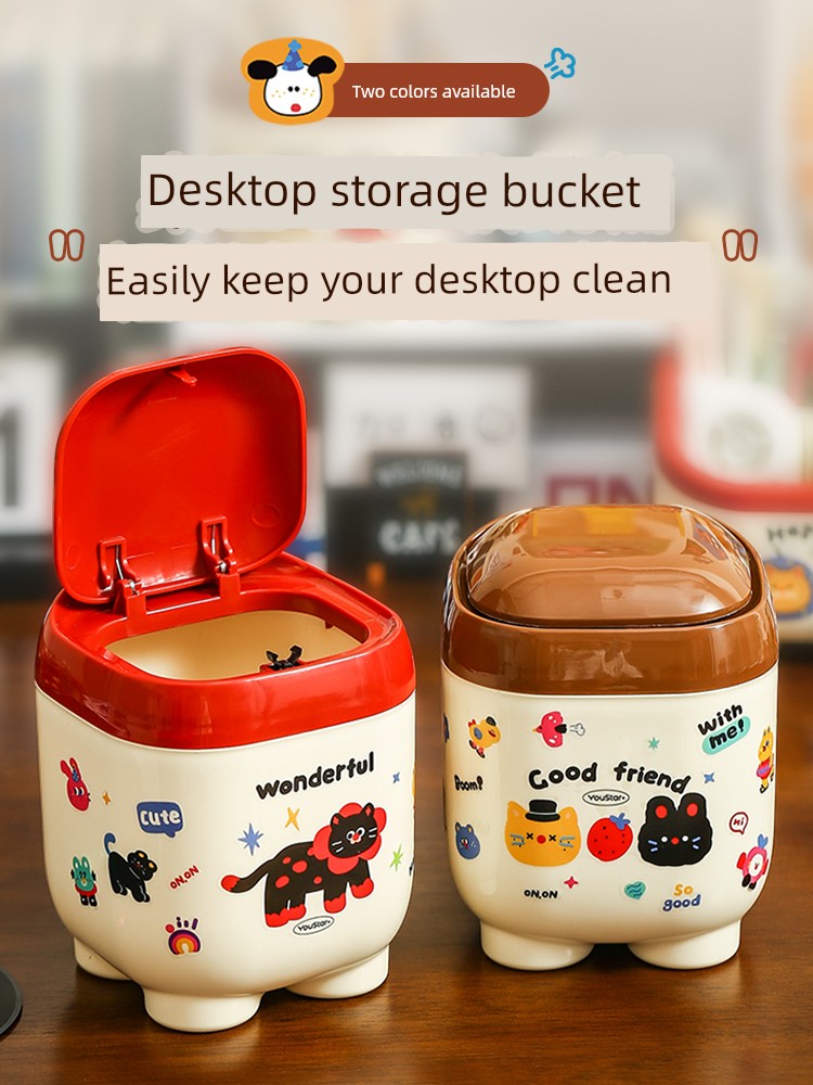 Dopamine Mini Trash Can Desktop Cleaning Equipment Plastic Office Classification Garbage Box Living Room Storage Wastebasket
