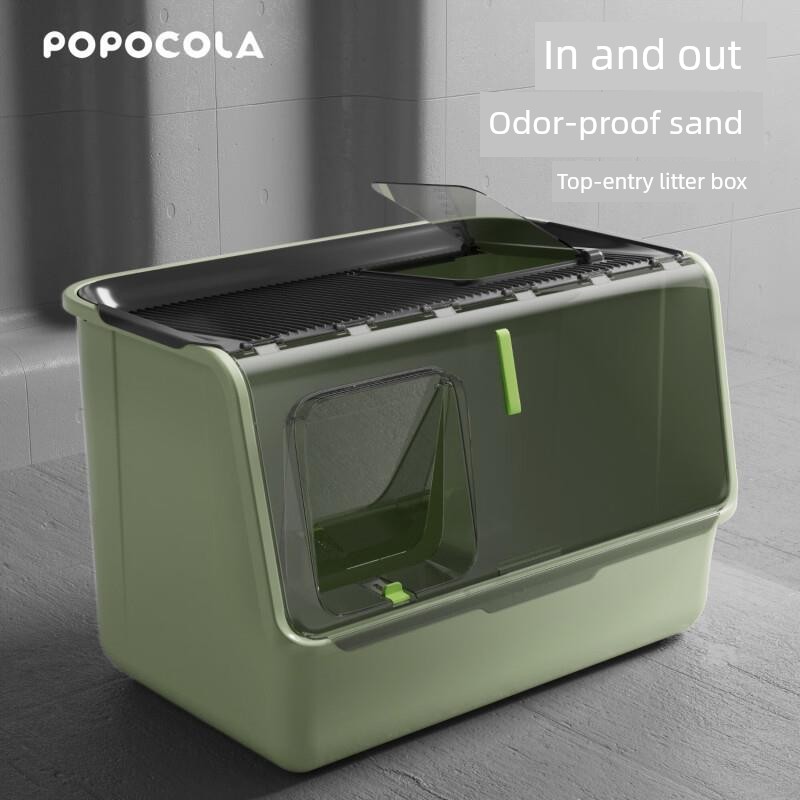 Popocola Litter Box Oversized Drawer-Type Fully Enclosed Anti-Splash Cat Toilet Deodorizing Filter Deodorant Front Entry and Exit