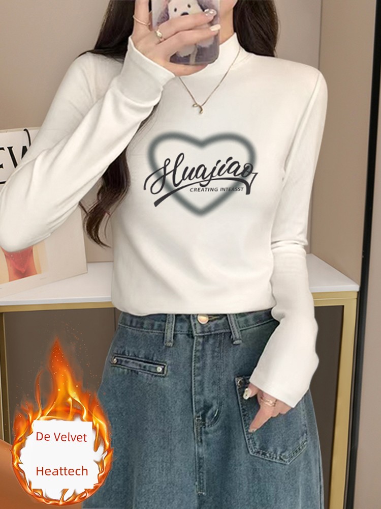 Women's Half Turtleneck Double-Sided Dralon Bottoming Shirt Slim Fit Long-Sleeved T-shirt Autumn and Winter Thickened, Sanded Fabric Heattech Inner Wear Blouse