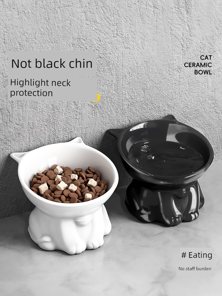 Black Oblique Mouth Pet Dog Food Protection Cervical Spine Cat Bowl