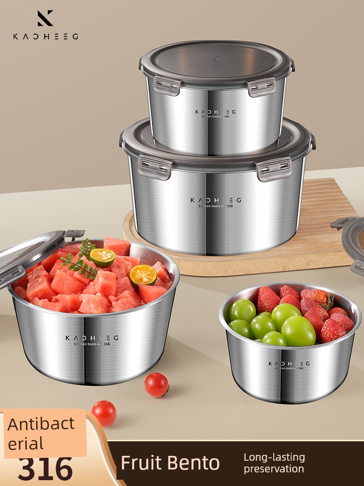 Fruit Container Stainless Steel Crisper Food Grade Lunch Box Only for Pupils Portable out Sealed with Lid round